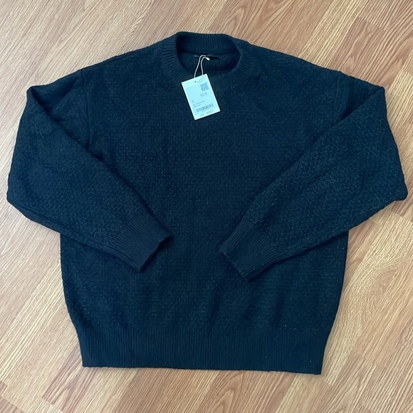 Oak + Fort | NWT | TEXTURED CREWNECK SWEATER BLACK XS - Picture 7 of 9